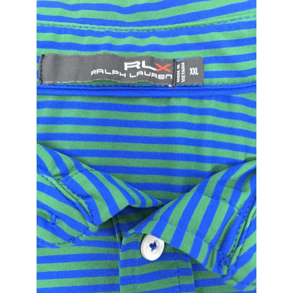 Ralph‎ Lauren RXL Polo Shirt Mens 2XL Golf Blue/Green Striped Casual Preppy